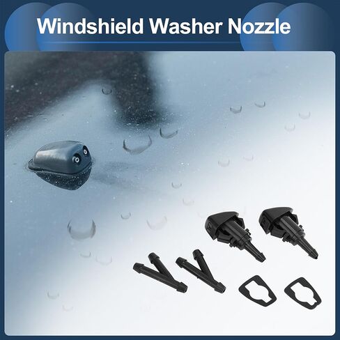 Windshield Washer Nozzle Front with Hose Connector Gasket No.4805742AB for Chrysler Town & Country 2008-2016 Plastic Black in Saudi Arabia