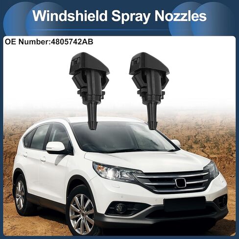 Windshield Washer Nozzle Front with Hose Connector Gasket No.4805742AB for Chrysler Town & Country 2008-2016 Plastic Black in Saudi Arabia
