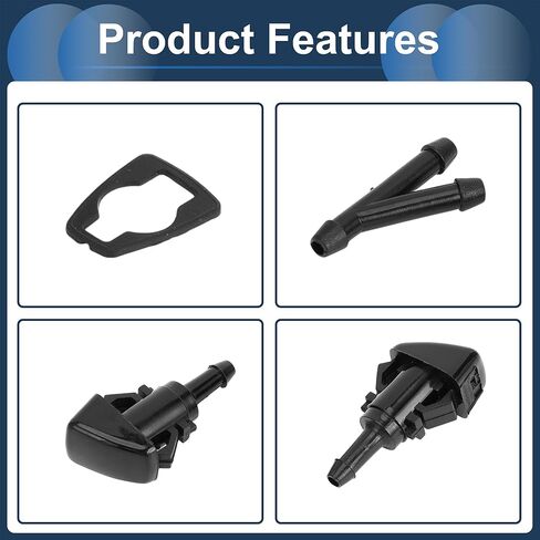 Windshield Washer Nozzle Front with Hose Connector Gasket No.4805742AB for Chrysler Town & Country 2008-2016 Plastic Black in Saudi Arabia