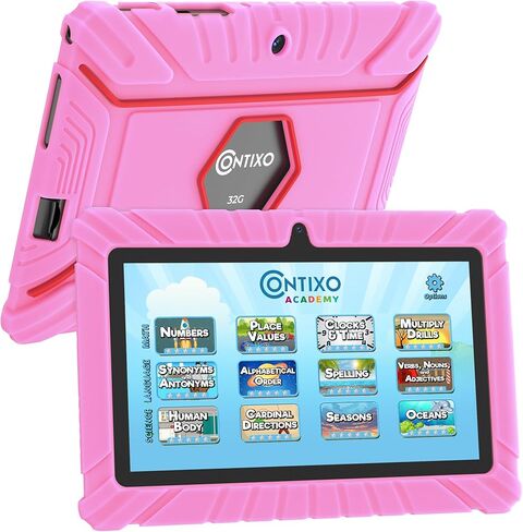 Contixo Kids Tablet V8, 7-inch HD, Ages 3-7, Toddler Tablet with Camera, Includes 50+ Disney Storybooks & Stickers (Value $200) - Android 11, (2024 Model), Red in Kuwait