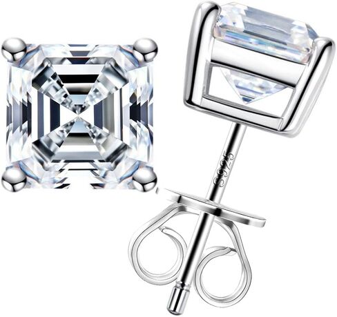 Asscher مويسانيتي وأقراط للنساء الرجال 2ct 6 مللي متر مختبر الماس مجوهرات الزفاف S925 أقراط فضية in Saudi Arabia