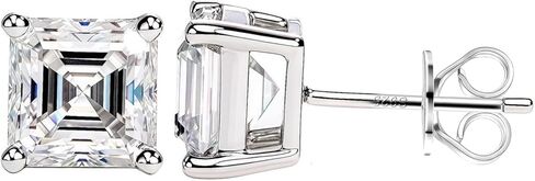 Asscher مويسانيتي وأقراط للنساء الرجال 2ct 6 مللي متر مختبر الماس مجوهرات الزفاف S925 أقراط فضية in Saudi Arabia