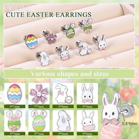 AoedeJ Easter Earrings Cute Bunny Studs Earrings Surgical Steel for Sensitive Ears Flat Back Stud Earrings for Multiple Piercing Conch Earring Stack Jewelry in Saudi Arabia