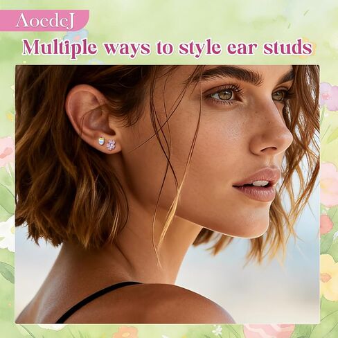 AoedeJ Easter Earrings Cute Bunny Studs Earrings Surgical Steel for Sensitive Ears Flat Back Stud Earrings for Multiple Piercing Conch Earring Stack Jewelry in Saudi Arabia