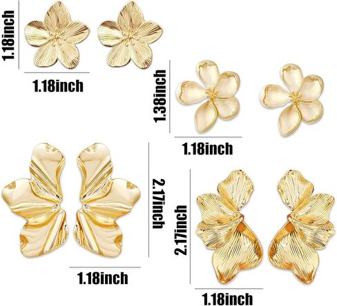 Chunky Gold Flower Earrings For Women, Gold Plated Sectored Flower Leaf Shell Angel Wing Earrings Large Stud Earrings Hypoallergenic Earrings in Kuwait