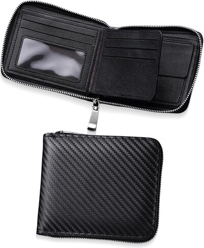 Minimalist Men Wallets with Zipper Fashion Carbon Wallet for Men with 4 Card Slots & 2 ID Windows & Cash Pocket Mens Zipper Wallet Valentine's Day Gift for Him in Saudi Arabia