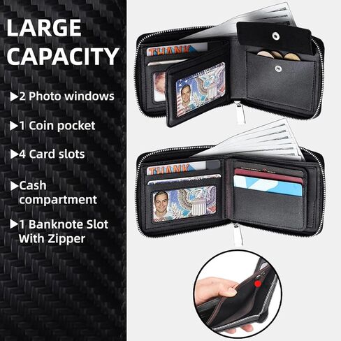 Minimalist Men Wallets with Zipper Fashion Carbon Wallet for Men with 4 Card Slots & 2 ID Windows & Cash Pocket Mens Zipper Wallet Valentine's Day Gift for Him in Saudi Arabia