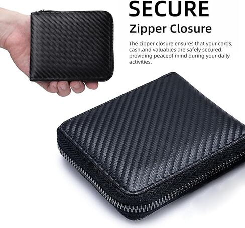 Minimalist Men Wallets with Zipper Fashion Carbon Wallet for Men with 4 Card Slots & 2 ID Windows & Cash Pocket Mens Zipper Wallet Valentine's Day Gift for Him in Saudi Arabia