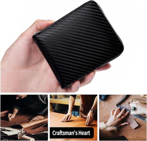Minimalist Men Wallets with Zipper Fashion Carbon Wallet for Men with 4 Card Slots & 2 ID Windows & Cash Pocket Mens Zipper Wallet Valentine's Day Gift for Him in Saudi Arabia