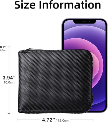 Minimalist Men Wallets with Zipper Fashion Carbon Wallet for Men with 4 Card Slots & 2 ID Windows & Cash Pocket Mens Zipper Wallet Valentine's Day Gift for Him in Saudi Arabia