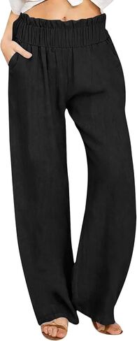 Womens Casual Linen High Waist Pants 2026 Cotton Wide Leg Flowy Summer Beach Vacation Pants with Pockets in Saudi Arabia