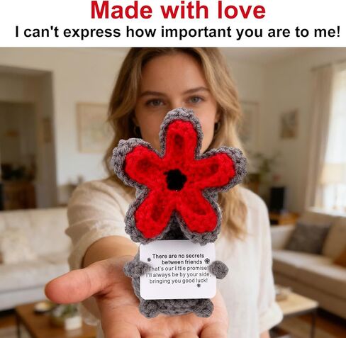 Positive Flower Crochet Doll, Handmade Emotional Crochet Support Doll with Encouragement Card Cute Knitted Flower for Friends Girls Birthday & Graduation in Saudi Arabia