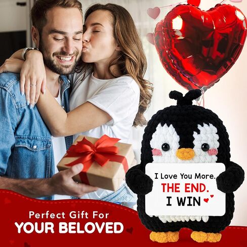 Cute Penguin Romantic Gift - Crochet Penguin Plush for Men, Boyfriend, Husband, Women, Girlfriend, Wife, Him, Her - Couples Gifts for Anniversary, Christmas & More - Stocking Stuffer for Men Women in Kuwait
