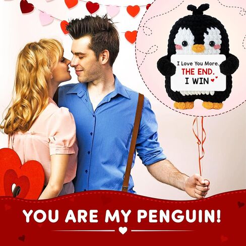 Cute Penguin Romantic Gift - Crochet Penguin Plush for Men, Boyfriend, Husband, Women, Girlfriend, Wife, Him, Her - Couples Gifts for Anniversary, Christmas & More - Stocking Stuffer for Men Women in Kuwait