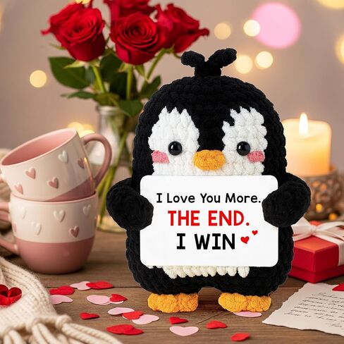 Cute Penguin Romantic Gift - Crochet Penguin Plush for Men, Boyfriend, Husband, Women, Girlfriend, Wife, Him, Her - Couples Gifts for Anniversary, Christmas & More - Stocking Stuffer for Men Women in Kuwait