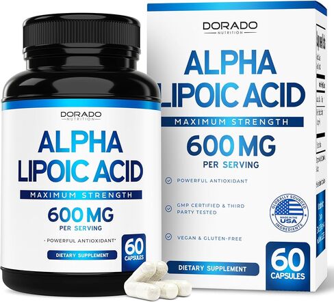 Alpha Lipoic Acid 600mg Per Serving for Men and Women (60 Vegan Capsules) Premium ALA Supplement - Alpha Lipoic Acid for Adults - Non-GMO - Third Party Tested - Gluten Free - USA Made (60 Count) in Kuwait