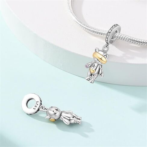 CYCUFF 925 Sterling Silver Charms Suitable for Bracelets Charms Beads, Charm Necklaces Jewellery Gift for Women Family Friends (Space Travelling Robot Bear Charm) in Kuwait