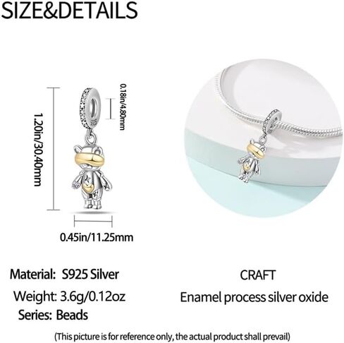 CYCUFF 925 Sterling Silver Charms Suitable for Bracelets Charms Beads, Charm Necklaces Jewellery Gift for Women Family Friends (Space Travelling Robot Bear Charm) in Kuwait