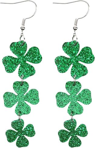 St Patricks Day Green Shamrock Clover Earrings for Women, Irish St. Patrick's Day Accessories Good Luck Hoop Dangle Glitter Earrings (Type 1) in Saudi Arabia