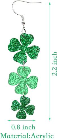 St Patricks Day Green Shamrock Clover Earrings for Women, Irish St. Patrick's Day Accessories Good Luck Hoop Dangle Glitter Earrings (Type 1) in Saudi Arabia