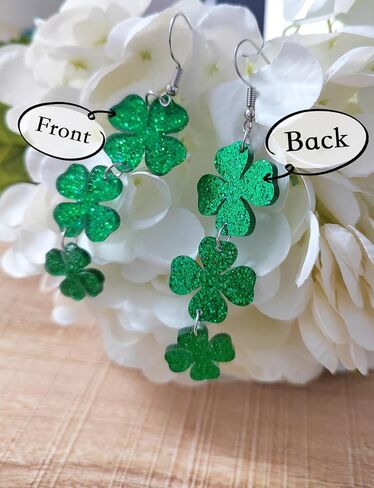St Patricks Day Green Shamrock Clover Earrings for Women, Irish St. Patrick's Day Accessories Good Luck Hoop Dangle Glitter Earrings (Type 1) in Saudi Arabia
