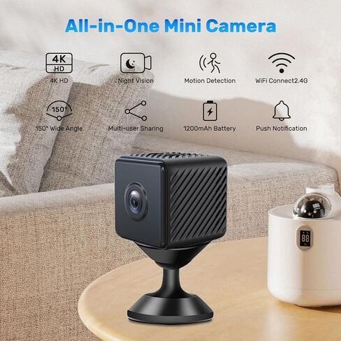 كاميرا Mini Home WiFi 2K كاميرا أمان لاسلكية للجسم كاميرات داخلية وخارجية، كاميرا مراقبة Vdeo منزلية صغيرة محمولة عرض عن بعد للأمان مع التطبيق، مع رؤية ليلية، كشف الحركة in Kuwait