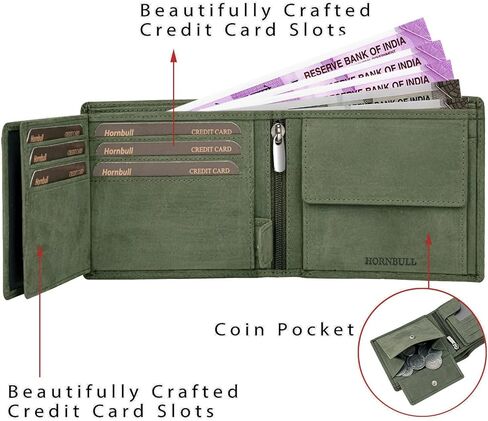 Themes Leather Wallet for Men | Stylish Valentine's Day Mens Gift Wallet | RFID Blocking Wallets Men Leather (Green) in Saudi Arabia