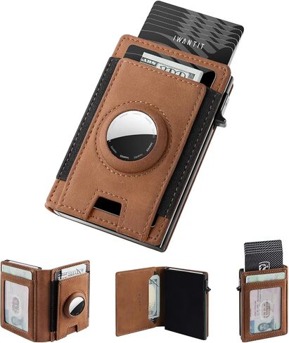 محفظة iwantit Slim AirTag للرجال، محفظة رجالية بسيطة مع جيب بحزام مطاطي، حامل بطاقة الائتمان، حجب RFID، محفظة Apple Air Tag، محفظة ذكية ثنائية الطي لأكثر من 10 بطاقات | نافذة الهوية in Kuwait