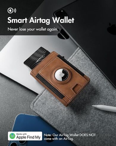 محفظة iwantit Slim AirTag للرجال، محفظة رجالية بسيطة مع جيب بحزام مطاطي، حامل بطاقة الائتمان، حجب RFID، محفظة Apple Air Tag، محفظة ذكية ثنائية الطي لأكثر من 10 بطاقات | نافذة الهوية in Kuwait