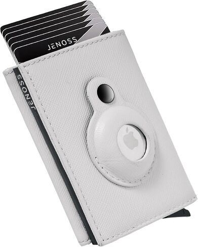 Jenoss Full Grain Leather Wallet for Men & Women: Smart AirTag Wallet With Pop Up Case, Slim, RFID Blocking, Credit Card Holder, Apple Air Tag Tracker Minimalist 9-12 Slot | ID & Cash (Grey) in Saudi Arabia