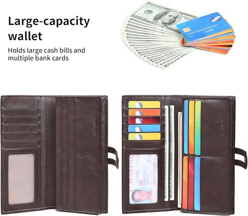 Men's Vintage Genuine Leather Long Wallet for Credit Cards RFID Blocking Mens Genuine leather Bifold Long Wallet with ID Window 11 Card Slots in Saudi Arabia