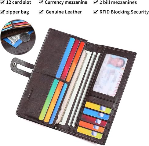 Men's Vintage Genuine Leather Long Wallet for Credit Cards RFID Blocking Mens Genuine leather Bifold Long Wallet with ID Window 11 Card Slots in Saudi Arabia