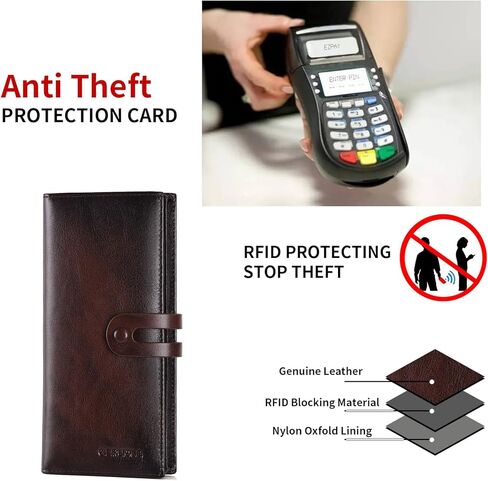 Men's Vintage Genuine Leather Long Wallet for Credit Cards RFID Blocking Mens Genuine leather Bifold Long Wallet with ID Window 11 Card Slots in Saudi Arabia