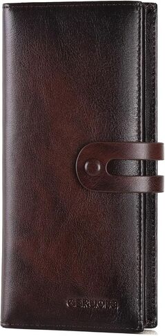 Men's Vintage Genuine Leather Long Wallet for Credit Cards RFID Blocking Mens Genuine leather Bifold Long Wallet with ID Window 11 Card Slots in Saudi Arabia