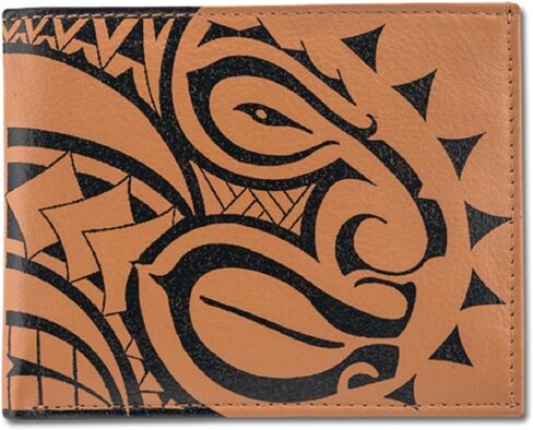 Polynesian Tribal Tattoo Bi-fold Wallet for Men Genuine Leather “Ki'i" Tattoo art by Hano Fernandez (Tan) from NAKOA in Saudi Arabia