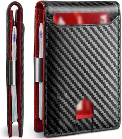 Slim RFID Blocking Wallet for Men – Minimalist Bifold Leather Wallet with 11 Card Holder & ID Window – Front Pocket Money Clip Design in Saudi Arabia