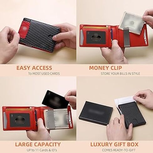 Slim RFID Blocking Wallet for Men – Minimalist Bifold Leather Wallet with 11 Card Holder & ID Window – Front Pocket Money Clip Design in Saudi Arabia