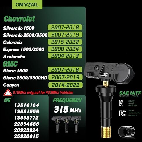 TPMS 315 ميجاهرتز لشاحنات جنرال موتورز؛ شيفروليه سيلفرادو 1500(07-18)|سيلفرادو 2500/3500(07-19)|كولورادو(15-22)|Express(07-22)|جي إم سي Sierra1500(07-18)|Sierra2500/3500(07-19) مستشعر ضغط الإطارات (4 قطع) in Kuwait