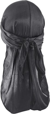 Medsuo Black Silky Durag Cap Head Wrap Ultra-Soft Breathable Wrinkle Free Satin Durag for 360 Waves, Braids, Locs, Wide Long Tail Doo Rag Premium Silk Du Rag for Men and Women in Saudi Arabia