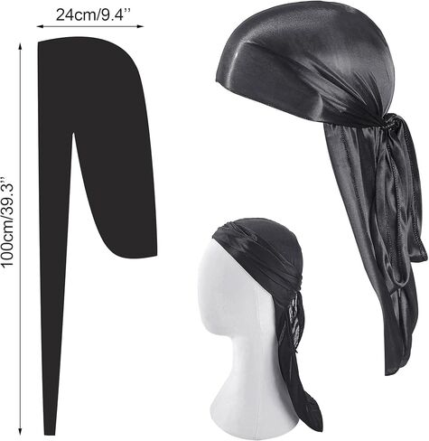 Medsuo Black Silky Durag Cap Head Wrap Ultra-Soft Breathable Wrinkle Free Satin Durag for 360 Waves, Braids, Locs, Wide Long Tail Doo Rag Premium Silk Du Rag for Men and Women in Saudi Arabia
