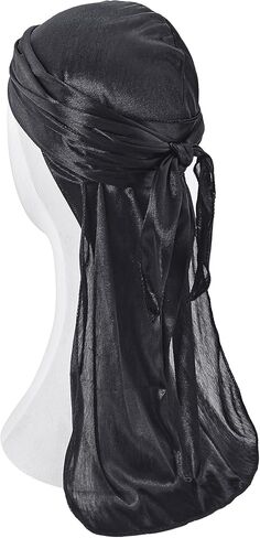 Medsuo Black Silky Durag Cap Head Wrap Ultra-Soft Breathable Wrinkle Free Satin Durag for 360 Waves, Braids, Locs, Wide Long Tail Doo Rag Premium Silk Du Rag for Men and Women in Saudi Arabia