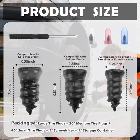 100 قطعة من مجموعة الأظافر المطاطية لإصلاح الإطارات بـ 3 أحجام، طقم سدادات الإطارات لإصلاحات الثقب في حالات الطوارئ، طقم سدادات براغي متينة في الإطارات كمجموعات إصلاح الإطارات الاحترافية مع مفك براغي in Kuwait