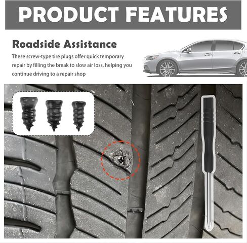 100 قطعة من مجموعة الأظافر المطاطية لإصلاح الإطارات بـ 3 أحجام، طقم سدادات الإطارات لإصلاحات الثقب في حالات الطوارئ، طقم سدادات براغي متينة في الإطارات كمجموعات إصلاح الإطارات الاحترافية مع مفك براغي in Kuwait