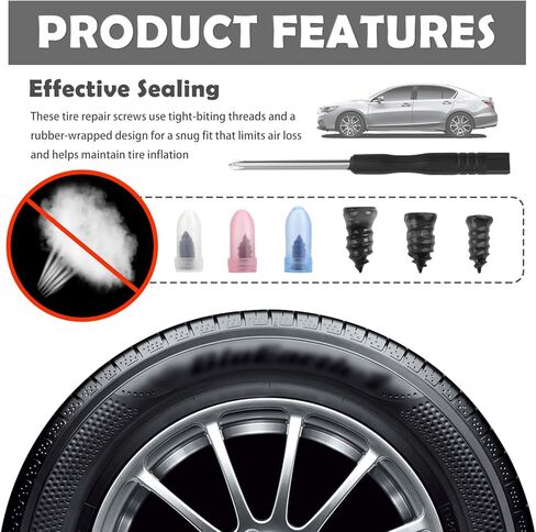 100 قطعة من مجموعة الأظافر المطاطية لإصلاح الإطارات بـ 3 أحجام، طقم سدادات الإطارات لإصلاحات الثقب في حالات الطوارئ، طقم سدادات براغي متينة في الإطارات كمجموعات إصلاح الإطارات الاحترافية مع مفك براغي in Kuwait