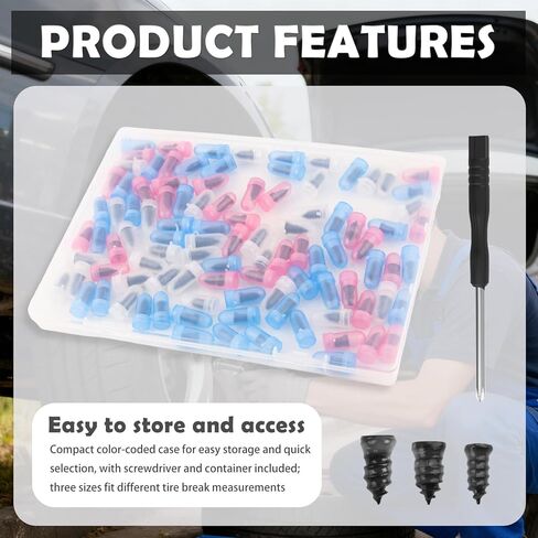 100 قطعة من مجموعة الأظافر المطاطية لإصلاح الإطارات بـ 3 أحجام، طقم سدادات الإطارات لإصلاحات الثقب في حالات الطوارئ، طقم سدادات براغي متينة في الإطارات كمجموعات إصلاح الإطارات الاحترافية مع مفك براغي in Kuwait