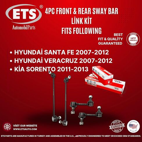 ETS 4 قطعة مثبت أمامي وخلفي Sway Bar End Link Kit يناسب 11-13 كيا سورينتو / 07-12 هيونداي سانتا في / 07-12 فيراكروز K750205، K750204، K750279 in Saudi Arabia