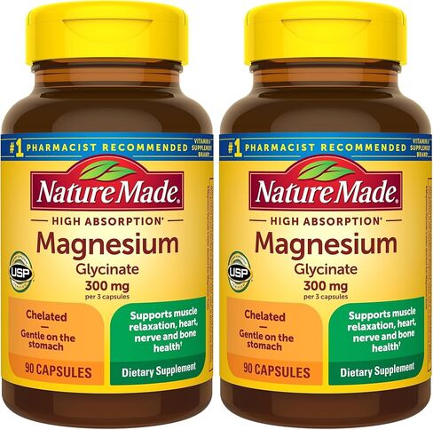 Nature Made High Absorption Magnesium Glycinate 300mg per 3 Capsules, Magnesium Supplement for Muscle, Heart, Nerve and Bone Support, 90 Magnesium Bisglycinate Capsules, 30 Day Supply in Saudi Arabia