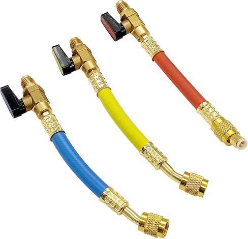 R134A R410A R22 R12 A/C Charging Hoses and Ball Valve Set,3 Color 7" Coded Hoses with Ball Valve 1/4" SAE Thread for AC HVAC Maintenance Kit and Air Condition Refrigeration Charging Tools in Saudi Arabia