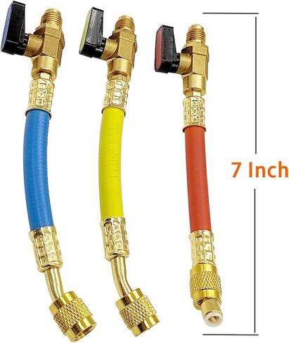 R134A R410A R22 R12 A/C Charging Hoses and Ball Valve Set,3 Color 7" Coded Hoses with Ball Valve 1/4" SAE Thread for AC HVAC Maintenance Kit and Air Condition Refrigeration Charging Tools in Saudi Arabia