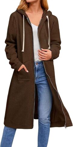 chouyatou Women's Long Zip Up Oversized Drawstring Hooded Hoodie Jacket Sweatshirt in Saudi Arabia